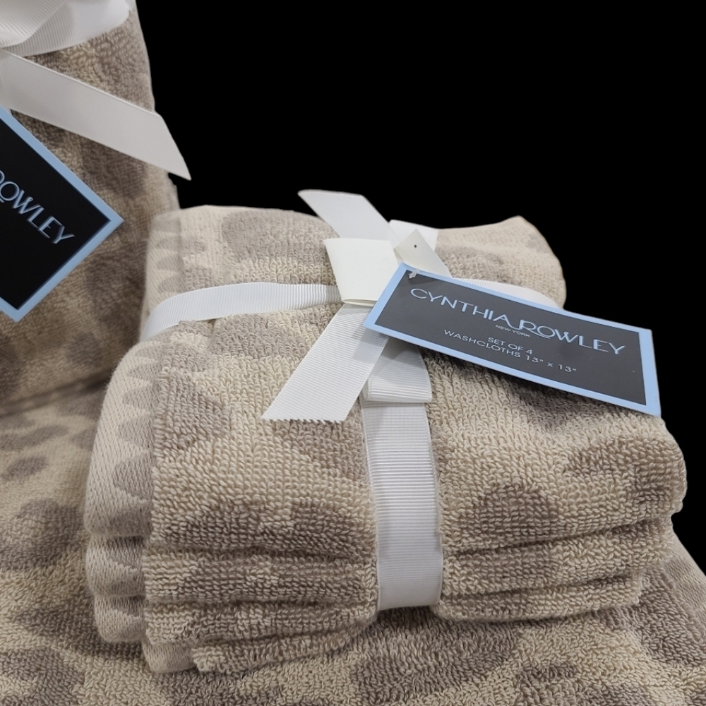 8pc Cynthia Rowley Leopard Cheetah Animal Print Bath Hand Washcloth Towel Set - Picture 3 of 8